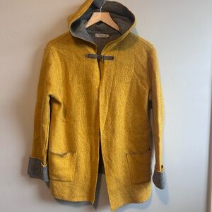 A•IDA Sweater Women's L Yellow Wool Blend ITALY Cottagecore Hood Pockets